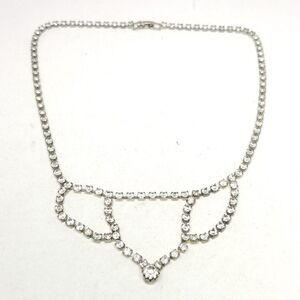 Vintage Silver Tone Sparkly Rhinestone Necklace, Fancy Design, Retro Estate